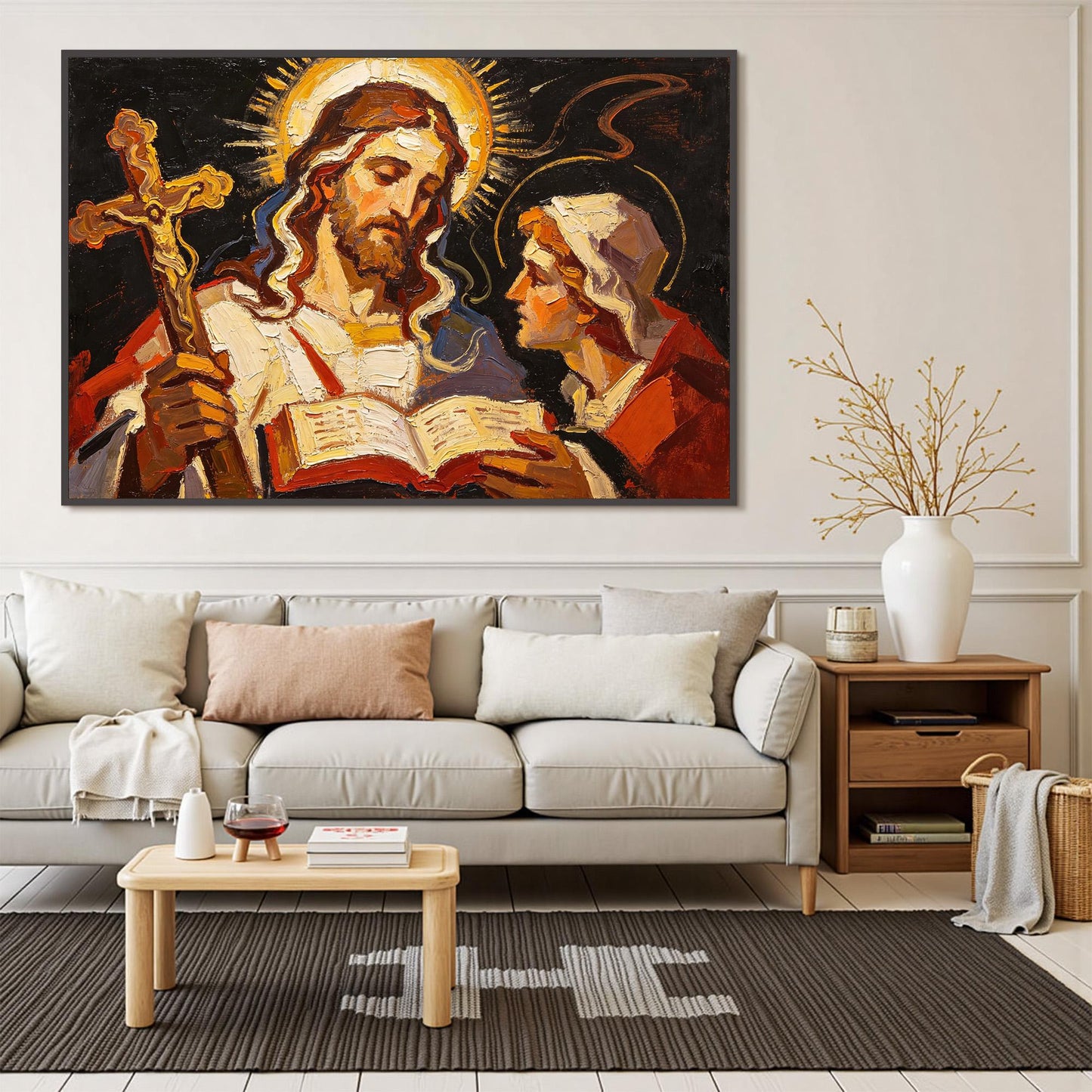 Gold Expressionist Abstract – Holy Figures Scripture Canvas - Expressionist Religious Art - Handmade Oil Acrylic - Faith Home Church Gift