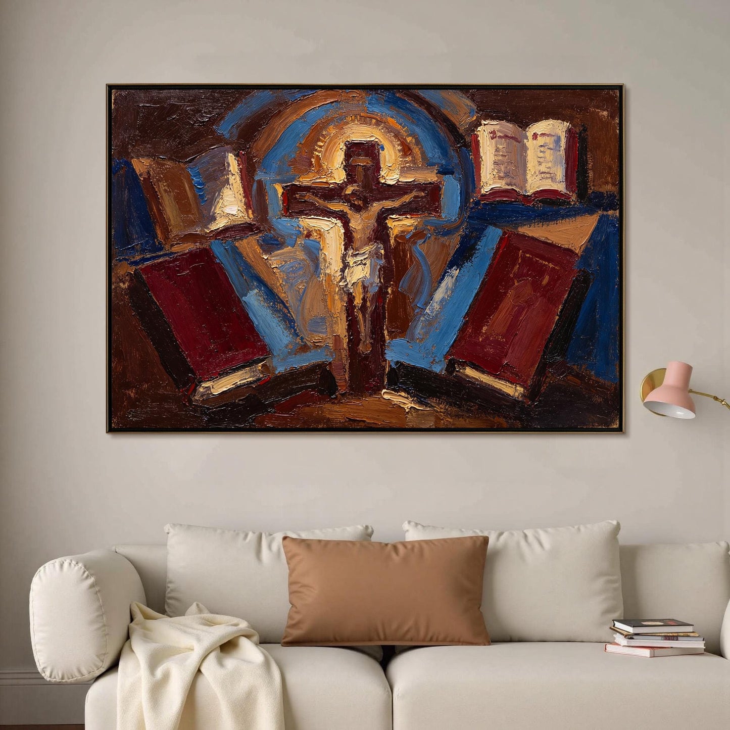 Cobalt and Gold Expressionist Abstract – Expressionist Cross Canvas - Religious Church Wall Art - Handmade Oil Acrylic - Christian Devotional Gift