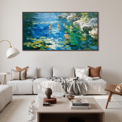 Turquoise and Gold Impressionist Palette Knife Beach Seascape Wall Art – Turquoise Water Canvas Art - Handmade Acrylic - Summer Beach Wall Decor - Nostalgic Home Housewarming Gift