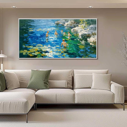 Turquoise and Gold Impressionist Palette Knife Beach Seascape Wall Art – Turquoise Water Canvas Art - Handmade Acrylic - Summer Beach Wall Decor - Nostalgic Home Housewarming Gift