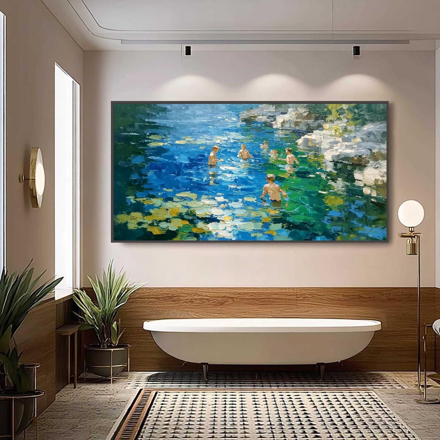 Turquoise and Gold Impressionist Palette Knife Beach Seascape Wall Art – Turquoise Water Canvas Art - Handmade Acrylic - Summer Beach Wall Decor - Nostalgic Home Housewarming Gift