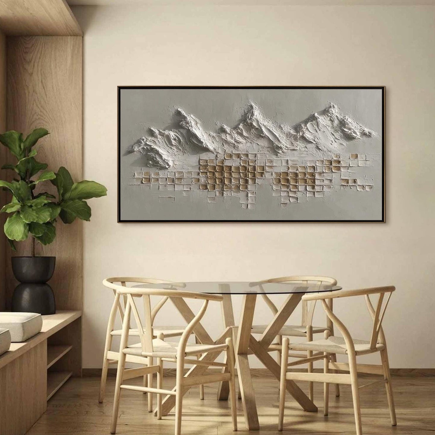 Gold and Grey Minimalist Textured Mountain Range Wall Art – 3D Textured Canvas Art - Handmade Acrylic - Minimalist Wall Decor - Luxury Neutral Home Housewarming Gift