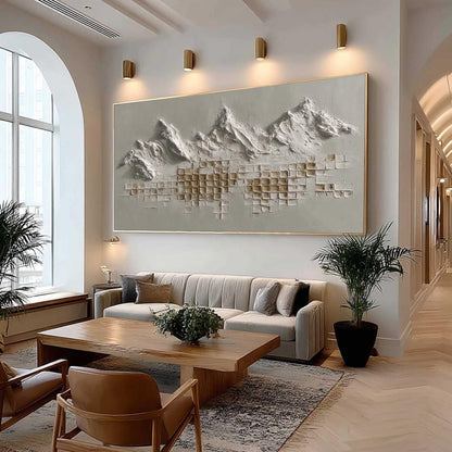 3D Textured Canvas Art - Handmade Acrylic - Minimalist Wall Decor - Luxury Neutral Home Housewarming Gift – Gold and Grey Mou