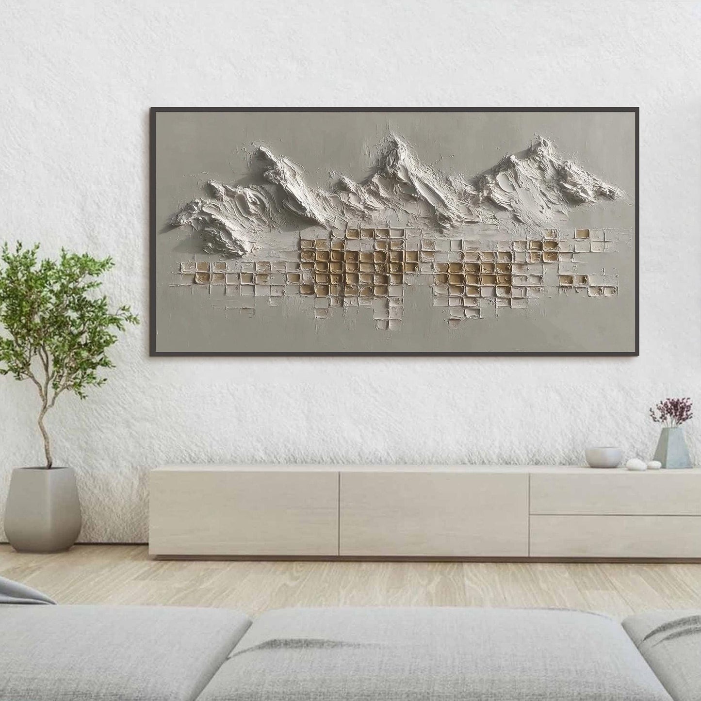 Gold and Grey Minimalist Textured Mountain Range Wall Art – 3D Textured Canvas Art - Handmade Acrylic - Minimalist Wall Decor - Luxury Neutral Home Housewarming Gift