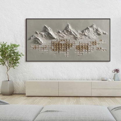 Gold and Grey Minimalist Textured Mountain Range Wall Art – 3D Textured Canvas Art - Handmade Acrylic - Minimalist Wall Decor - Luxury Neutral Home Housewarming Gift