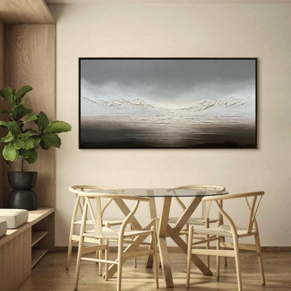 Silver and Grey Minimalist Mountain Wall Art – Neutral Landscape Canvas Painting