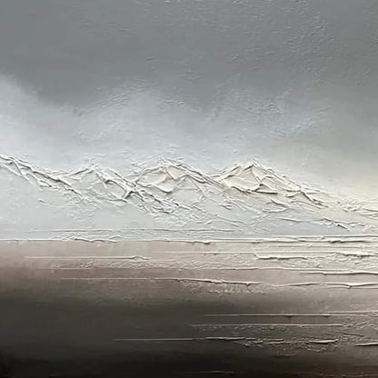 Neutral Landscape Canvas Art - Handmade Acrylic - Zen Wall Decor - Minimalist Home Housewarming Gift – Silver and Grey Mounta