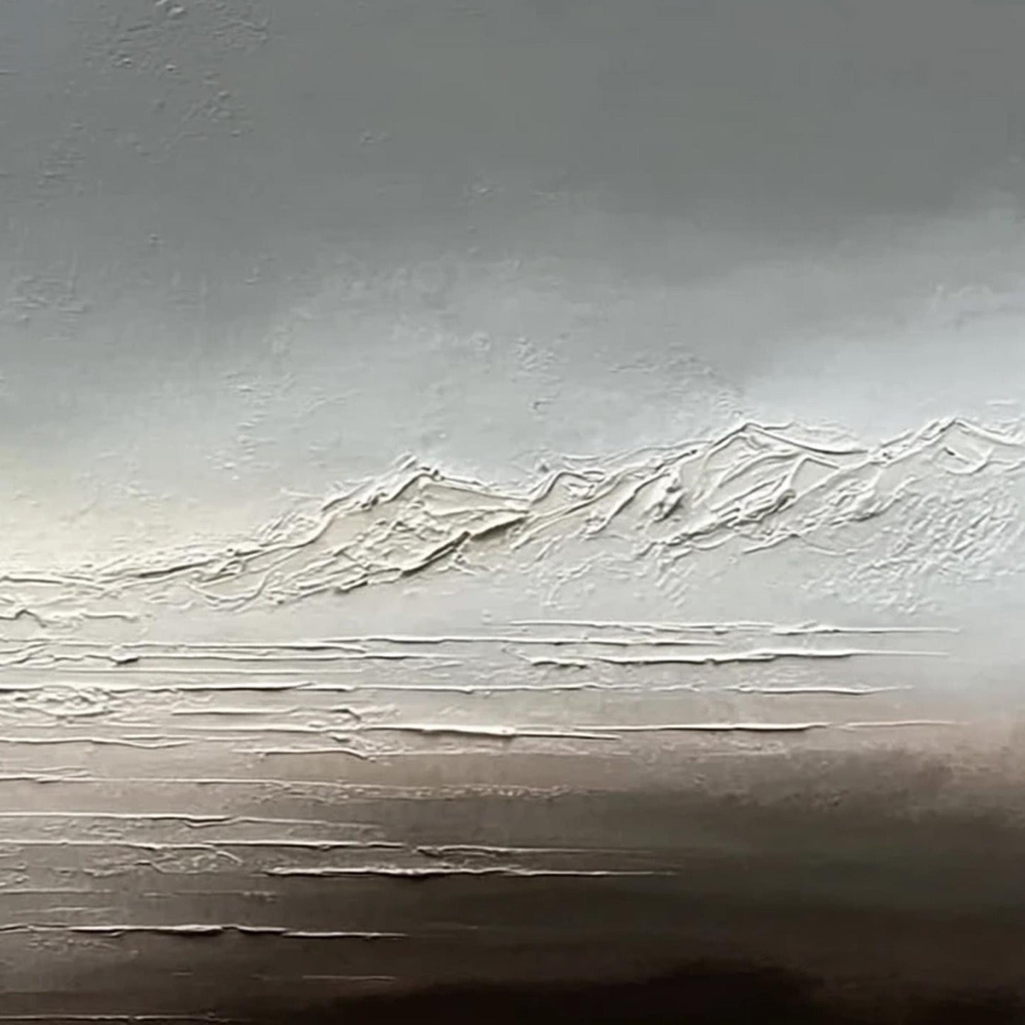 Silver and Grey Minimalist Mountain Wall Art – Neutral Landscape Canvas Painting
