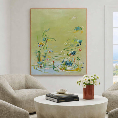 Soft Sage Green Floral Wall Art Abstract Botanical Canvas Painting for Cottage Bedroom Decor