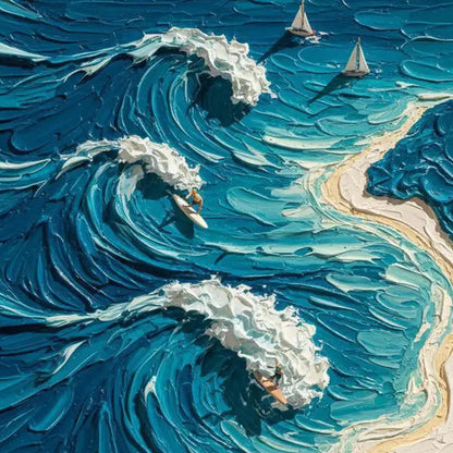 Blue Ocean Surf Canvas - Handmade Acrylic - Coastal Wall Decor - Beach Home Housewarming Gift – Blue and White Beach Seascape