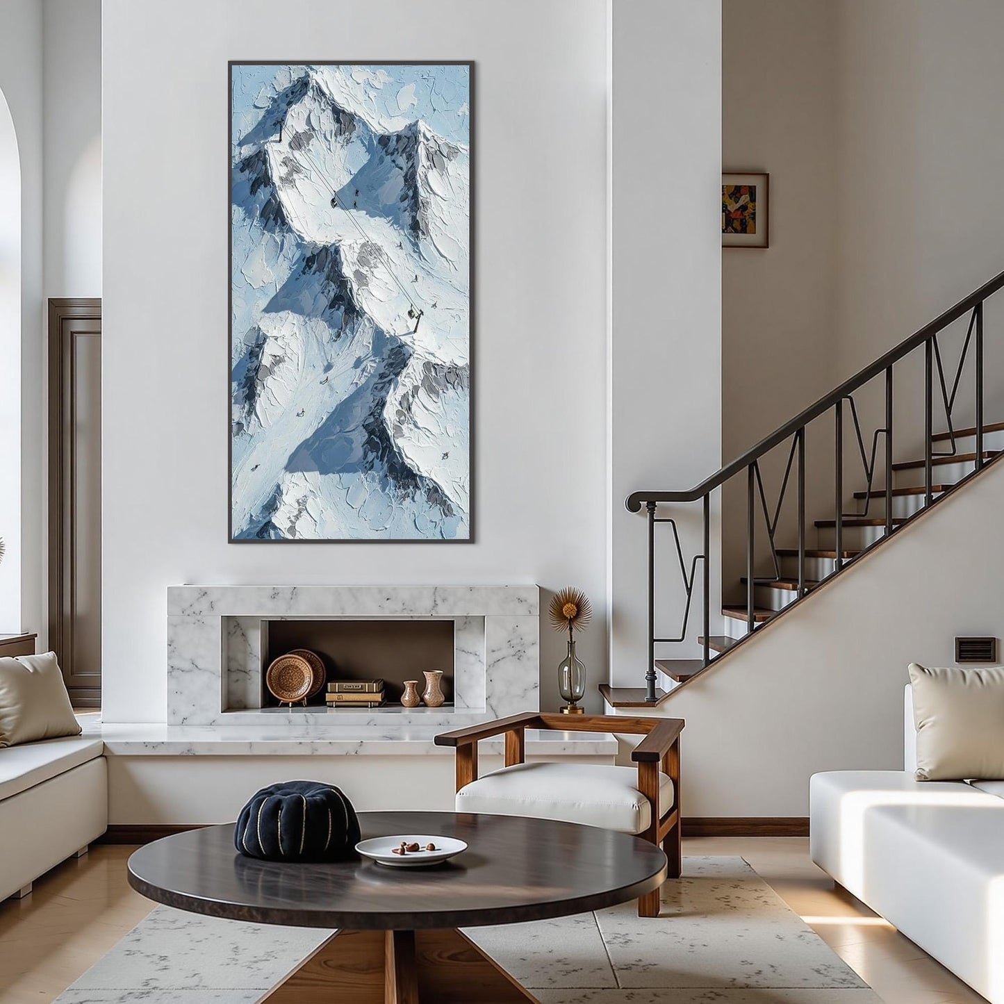 Snowy Alpine Canvas Art - Handmade Acrylic - Winter Wall Decor - Cabin Home Housewarming Gift – Blue and Grey Alpine Mountain