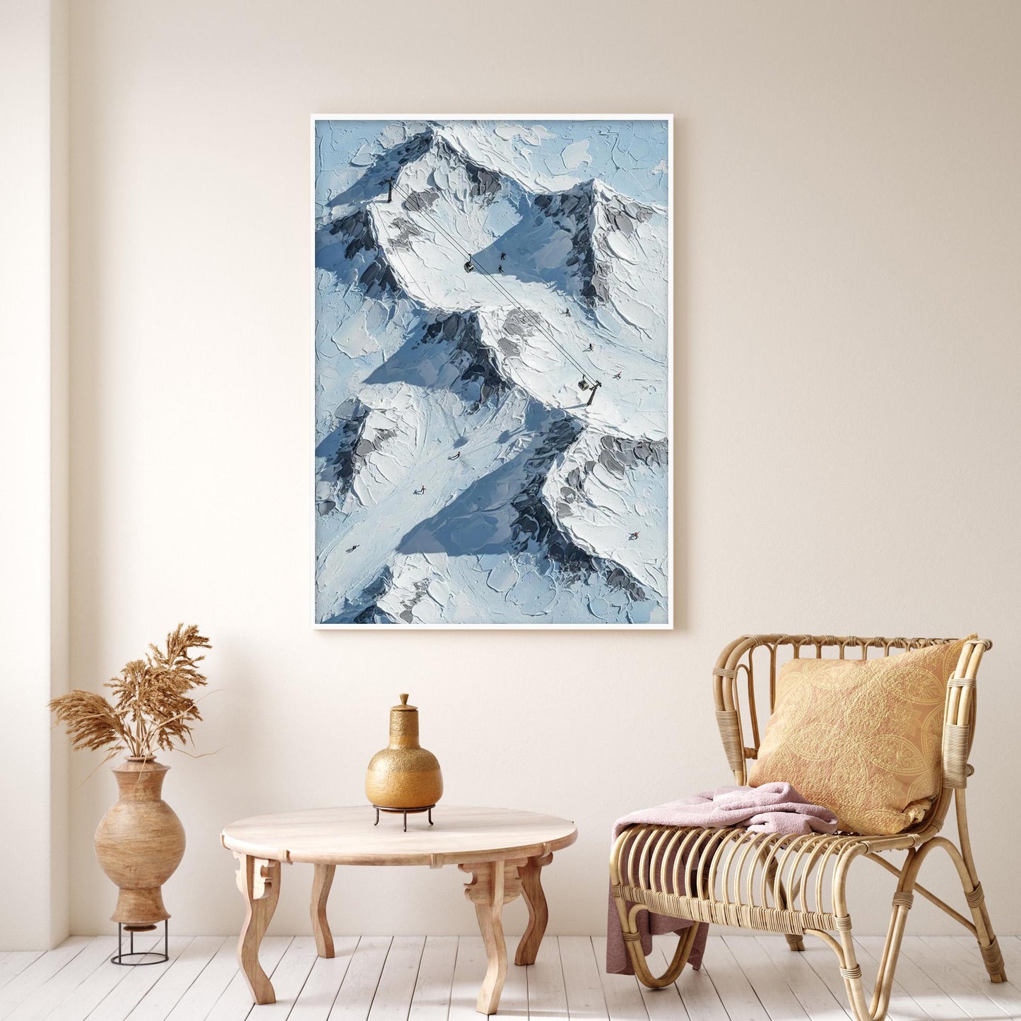 Blue and Grey Abstract Palette Knife Alpine Mountain Wall Art – Snowy Alpine Canvas Art - Handmade Acrylic - Winter Wall Decor - Cabin Home Housewarming Gift
