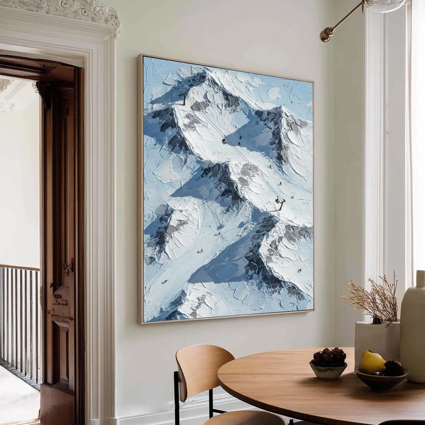 Snowy Alpine Canvas Art - Handmade Acrylic - Winter Wall Decor - Cabin Home Housewarming Gift – Blue and Grey Alpine Mountain