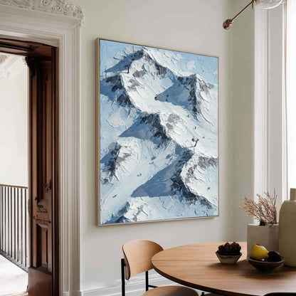 Snowy Alpine Canvas Art - Handmade Acrylic - Winter Wall Decor - Cabin Home Housewarming Gift – Blue and Grey Alpine Mountain