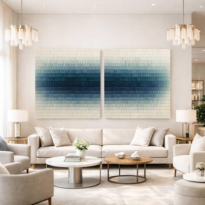 Textured Blue Wall Art Set of 2 Abstract Canvas Painting for Living Room Decor