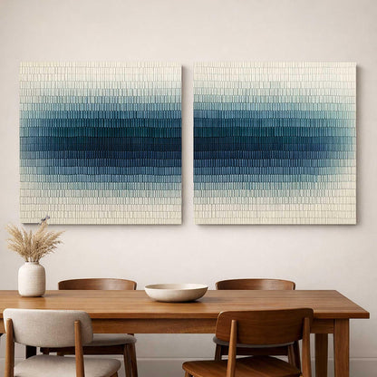 Textured Blue Wall Art Set of 2 Abstract Canvas Painting for Living Room Decor