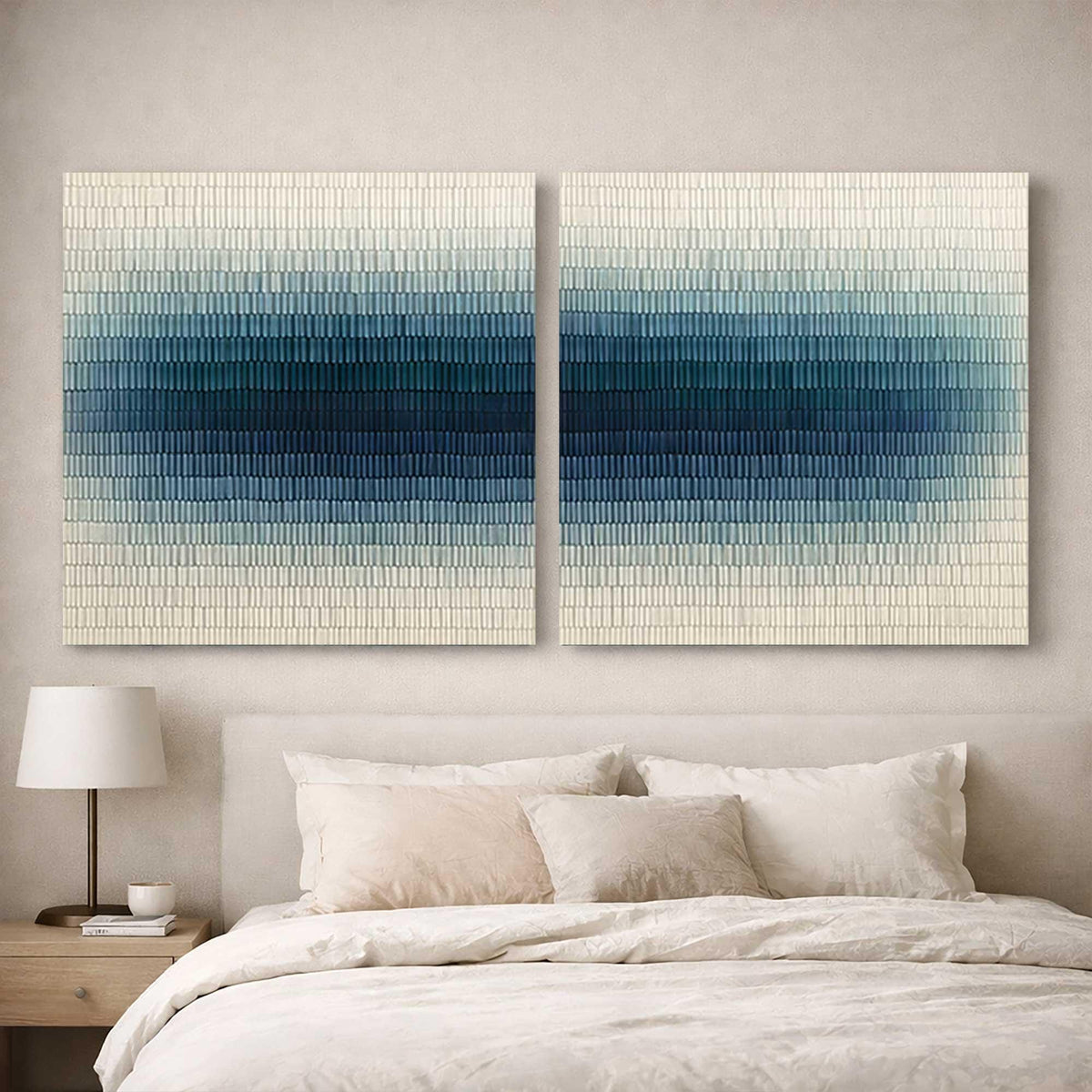 Textured Blue Wall Art Set of 2 Abstract Canvas Painting for Living Room Decor
