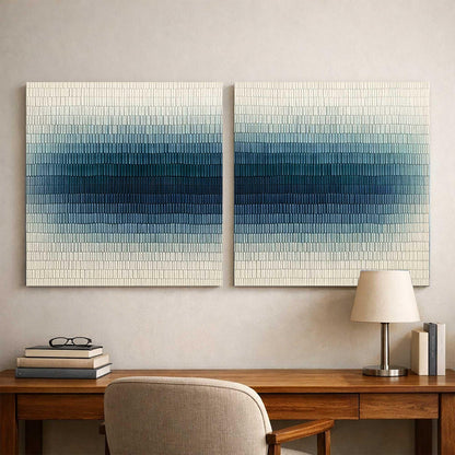 Textured Blue Wall Art Set of 2 Abstract Canvas Painting for Living Room Decor