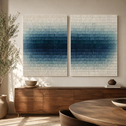 Navy Blue Wall Art Set of 2 Textured Gradient Canvas Painting for Living Room