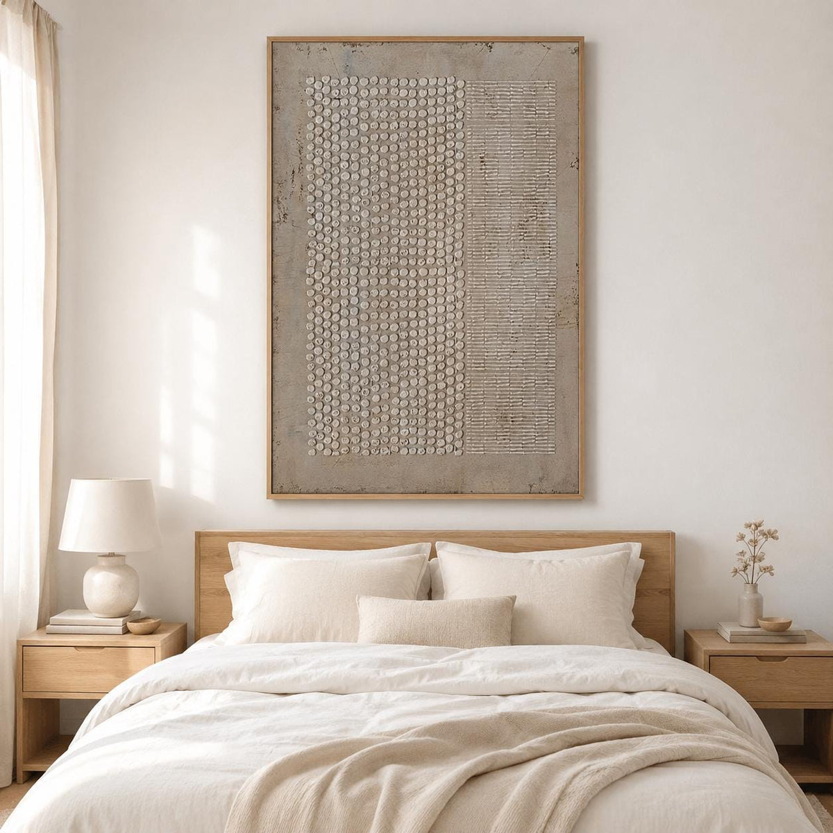 Wabi Sabi Wall Art Brown Geometric Textured Canvas Painting for Living Room