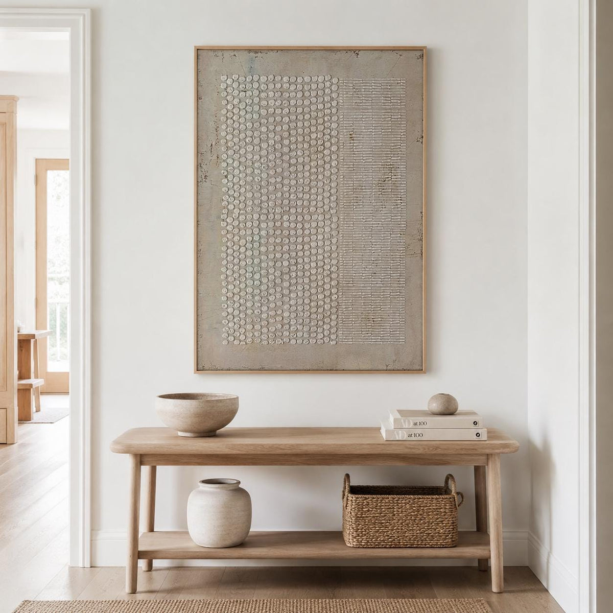 Wabi Sabi Wall Art Brown Geometric Textured Canvas Painting for Living Room