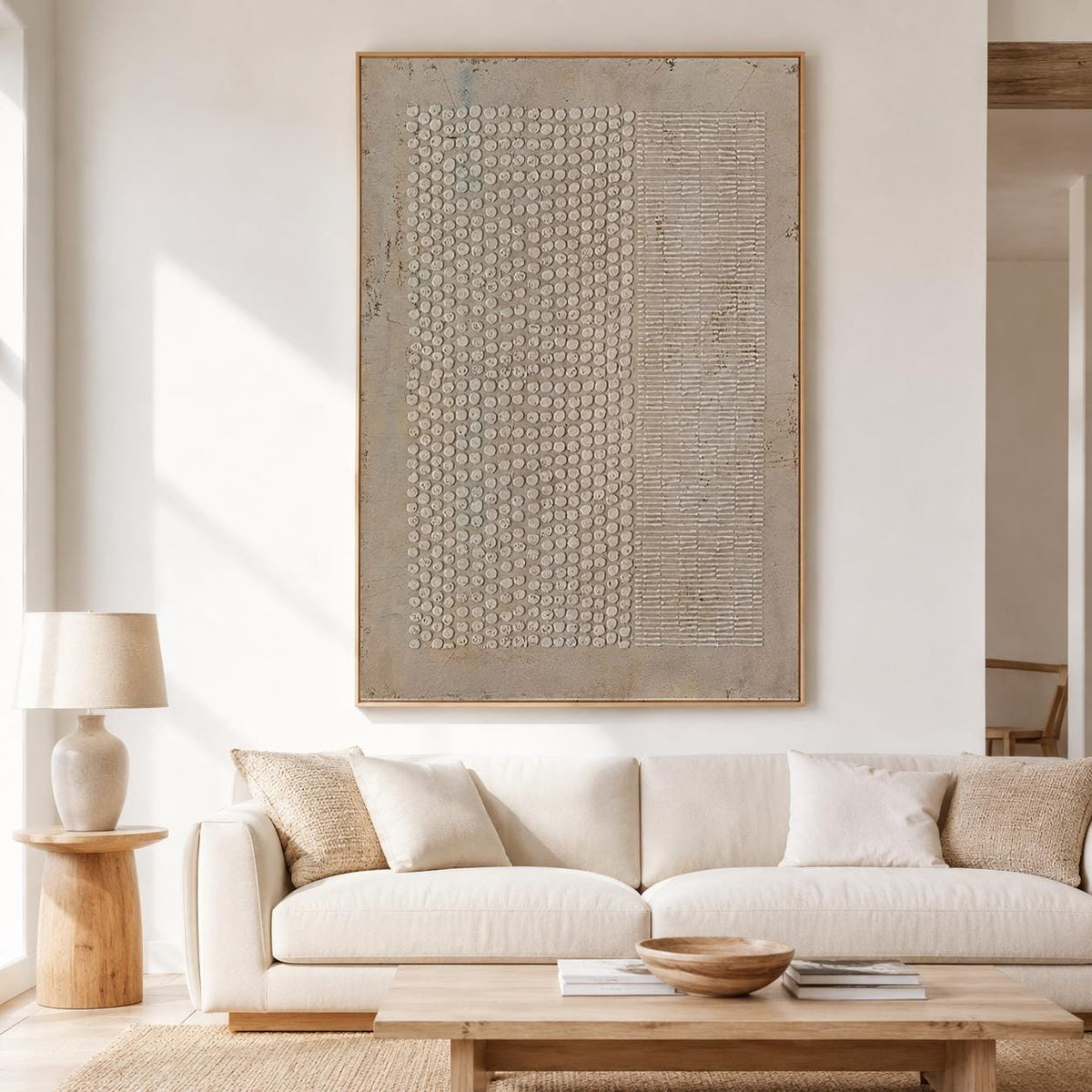 Wabi Sabi Wall Art Brown Geometric Textured Canvas Painting for Living Room