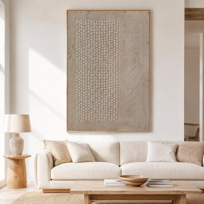 Wabi Sabi Wall Art Brown Geometric Textured Canvas Painting for Living Room