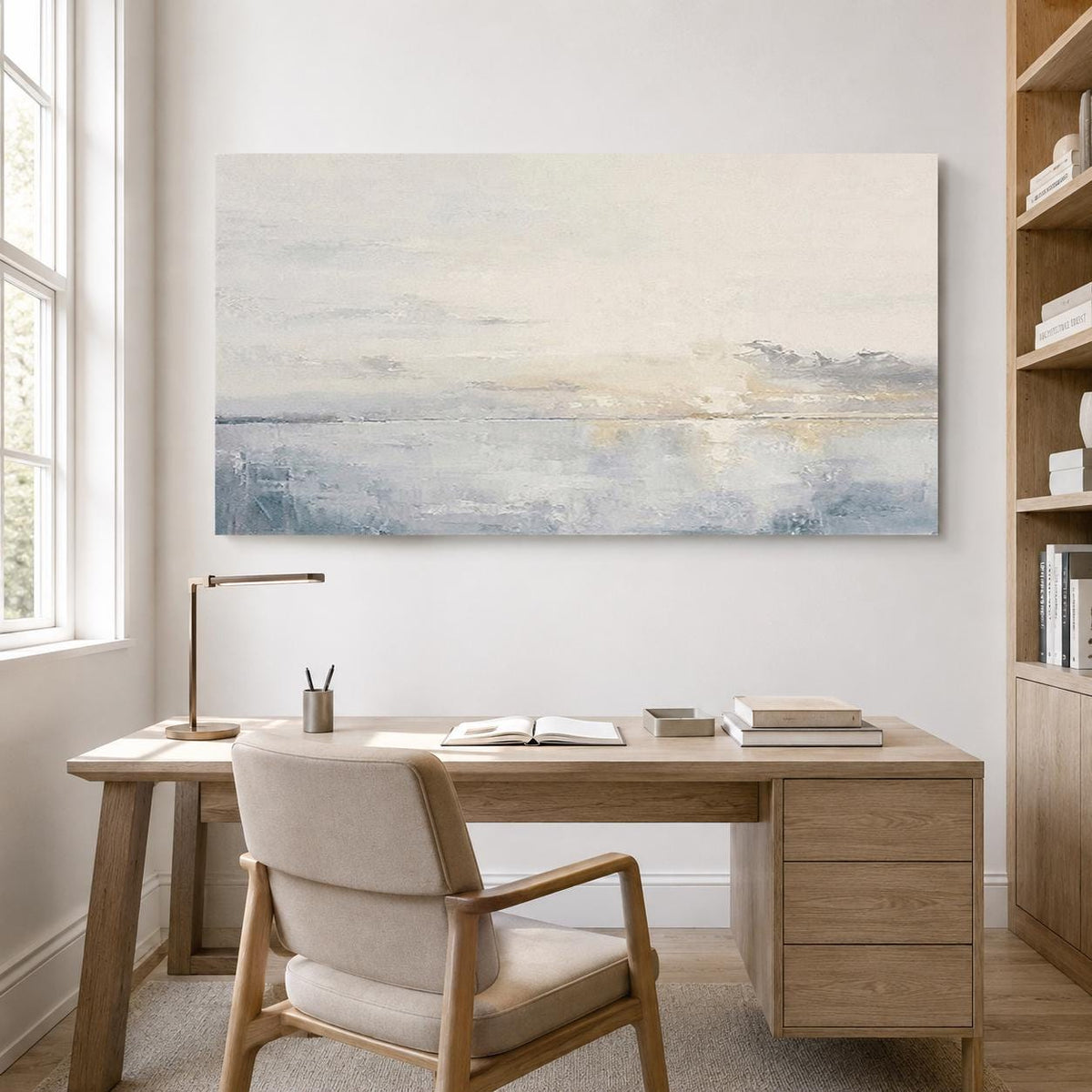 Large Ocean Wall Art Soft Blue Sunset Canvas Painting for Living Room Decor