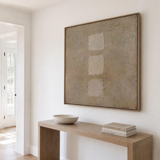 Wabi Sabi Wall Art Brown 3D Square Texture Canvas Painting for Living Room