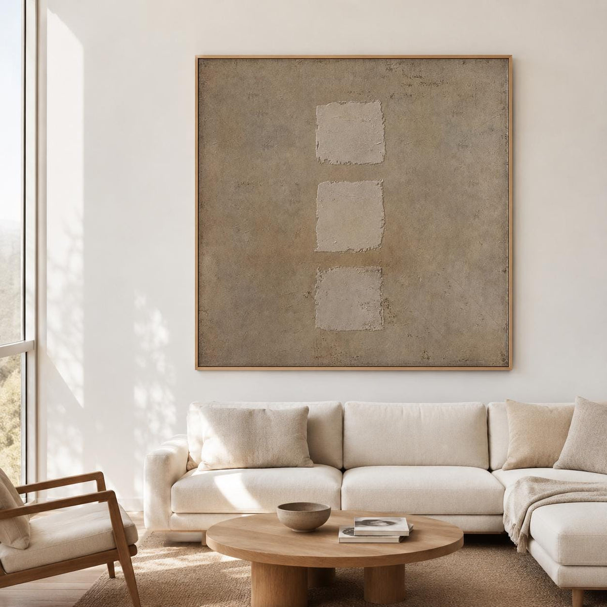 Wabi Sabi Wall Art Brown 3D Square Texture Canvas Painting for Living Room