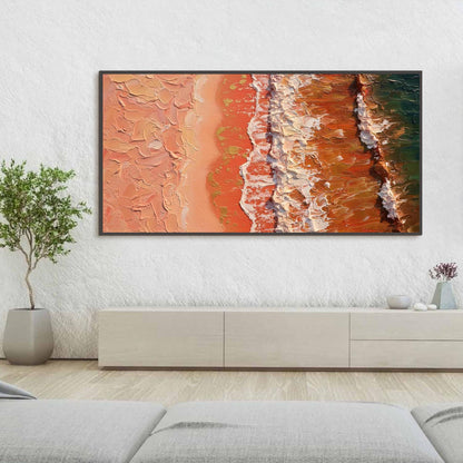 Blue and Terracotta Boho Impasto Beach Seascape Wall Art