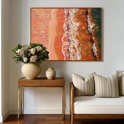 Blue and Terracotta Boho Impasto Beach Seascape Wall Art