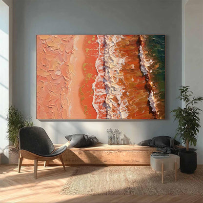 Terracotta Sand Canvas Art - Top Down Wave Texture - Handmade Acrylic - Boho Coastal Wall Decor Gift – Blue and Terracotta Be