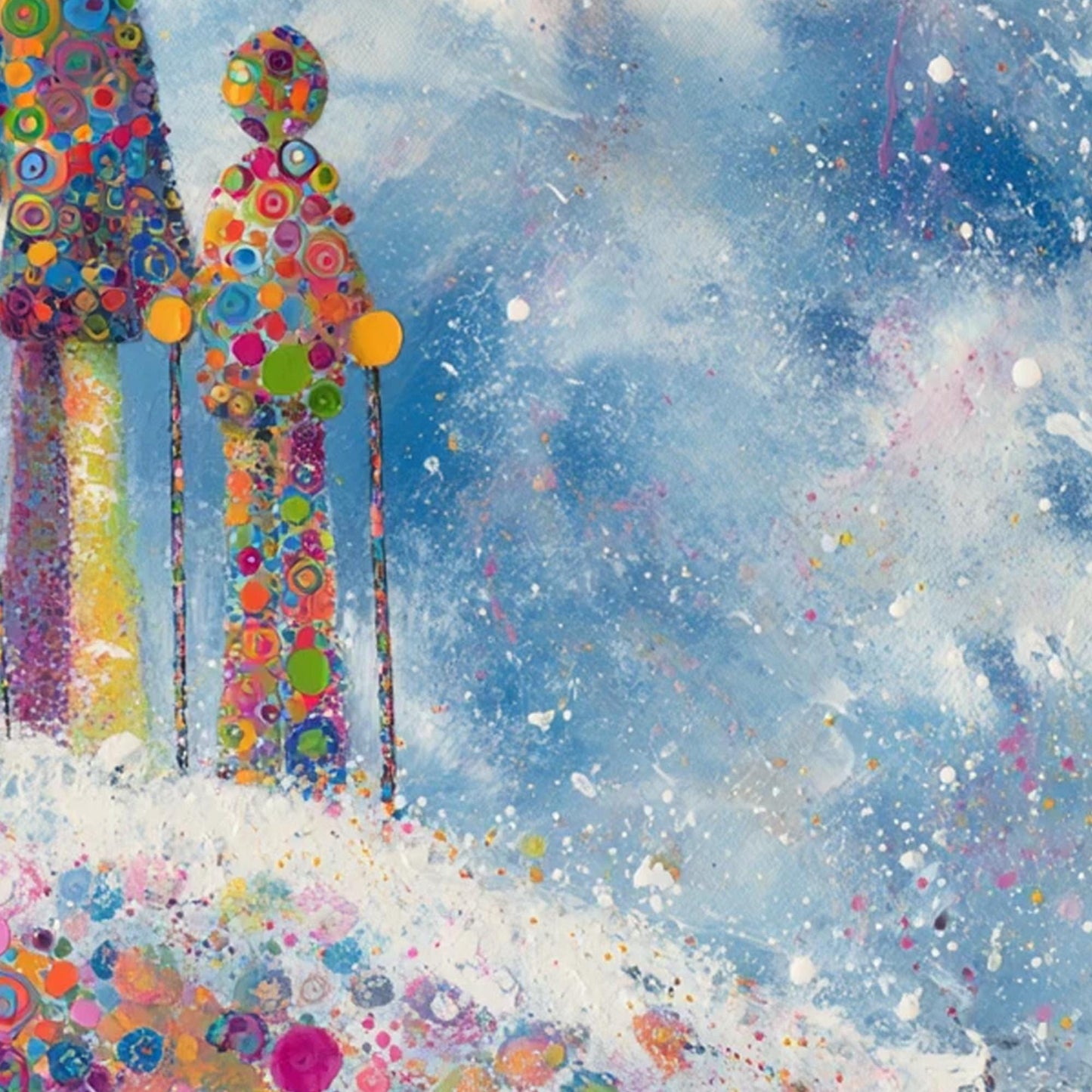 Colorful Impasto Alpine Mountain Wall Art – Ski Family Acrylic Painting