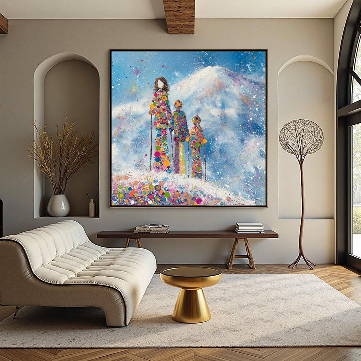 Colorful Winter Canvas Art - Handmade Acrylic - Alpine Wall Decor - Snow Home Housewarming Gift – Colorful Alpine Mountain Wa