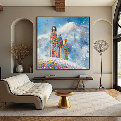 Colorful Winter Canvas Art - Handmade Acrylic - Alpine Wall Decor - Snow Home Housewarming Gift – Colorful Alpine Mountain Wa