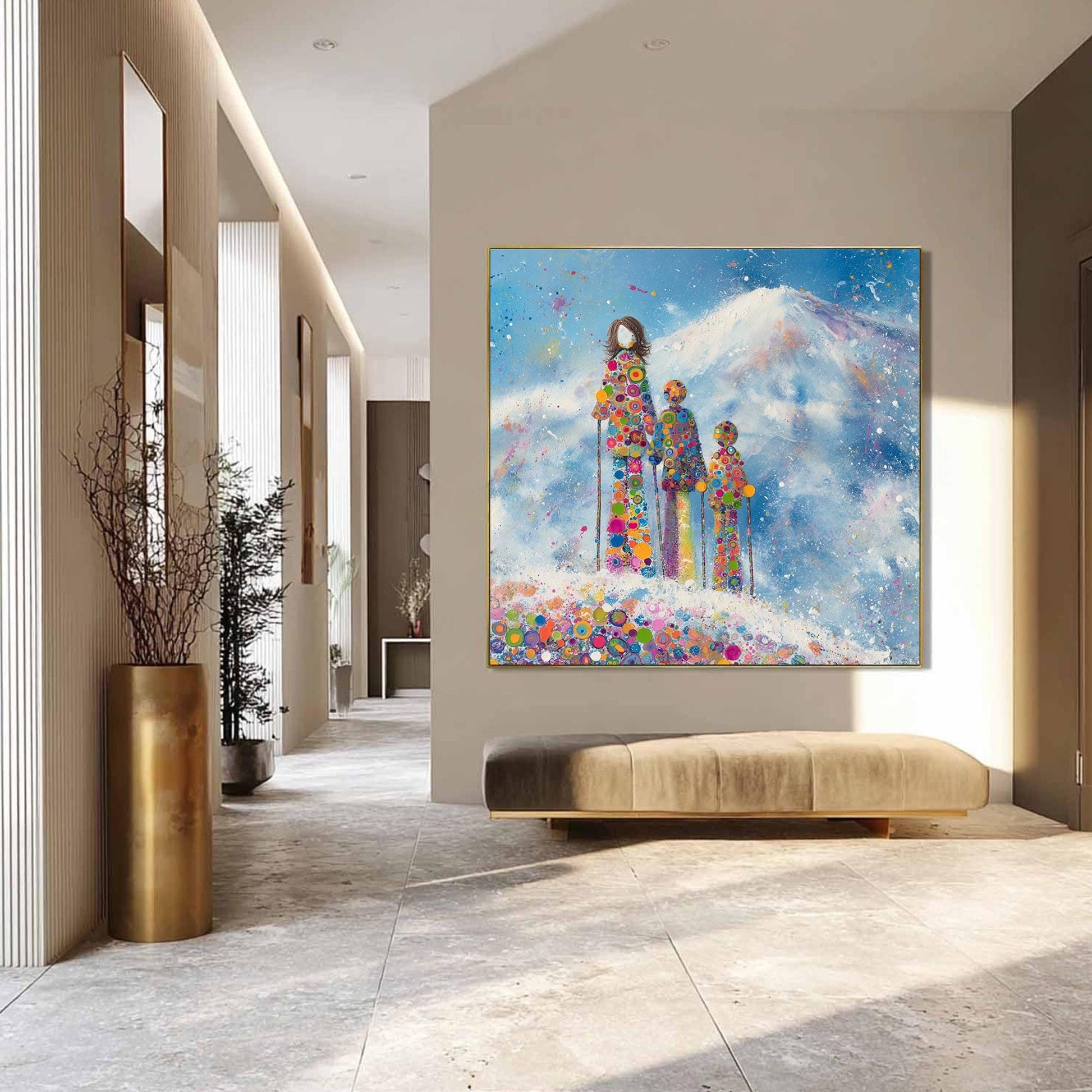 Colorful Winter Canvas Art - Handmade Acrylic - Alpine Wall Decor - Snow Home Housewarming Gift – Colorful Alpine Mountain Wa