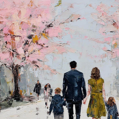 Rainy Street Canvas Art - Handmade Acrylic - Spring Wall Decor - Love Home Housewarming Gift – Pink Cherry Blossom Floral Wal