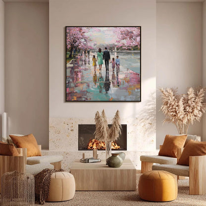 Impressionist Palette Knife Cherry Blossom Floral Wall Art – Rain Reflection Canvas - Handmade Acrylic - Spring Wall Decor - Elegant Home Housewarming Gift