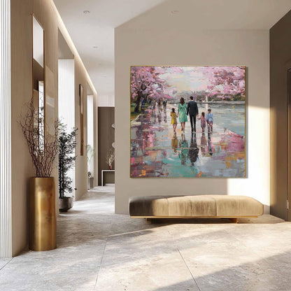 Rain Reflection Canvas - Handmade Acrylic - Spring Wall Decor - Elegant Home Housewarming Gift – Cherry Blossom Floral Wall A
