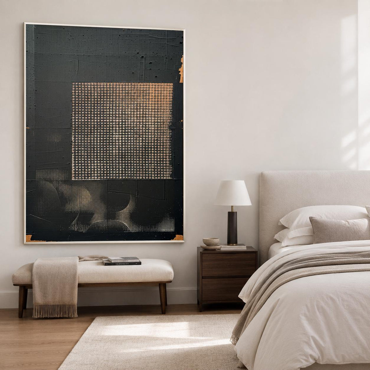 Black Gold Wabi Sabi Wall Art Grid Texture Canvas Painting for Office Decor