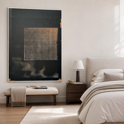 Black Gold Wabi Sabi Wall Art Grid Texture Canvas Painting for Office Decor