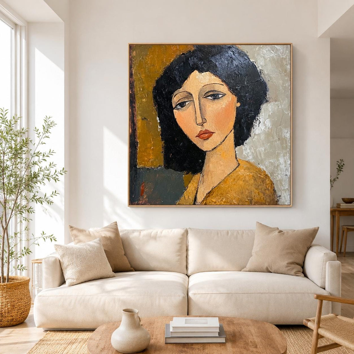 Woman Portrait Wall Art Modernist Abstract Figure Canvas Painting for Living Room Decor