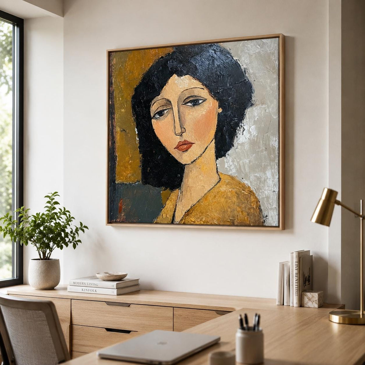 Woman Portrait Wall Art Modernist Abstract Figure Canvas Painting for Living Room Decor