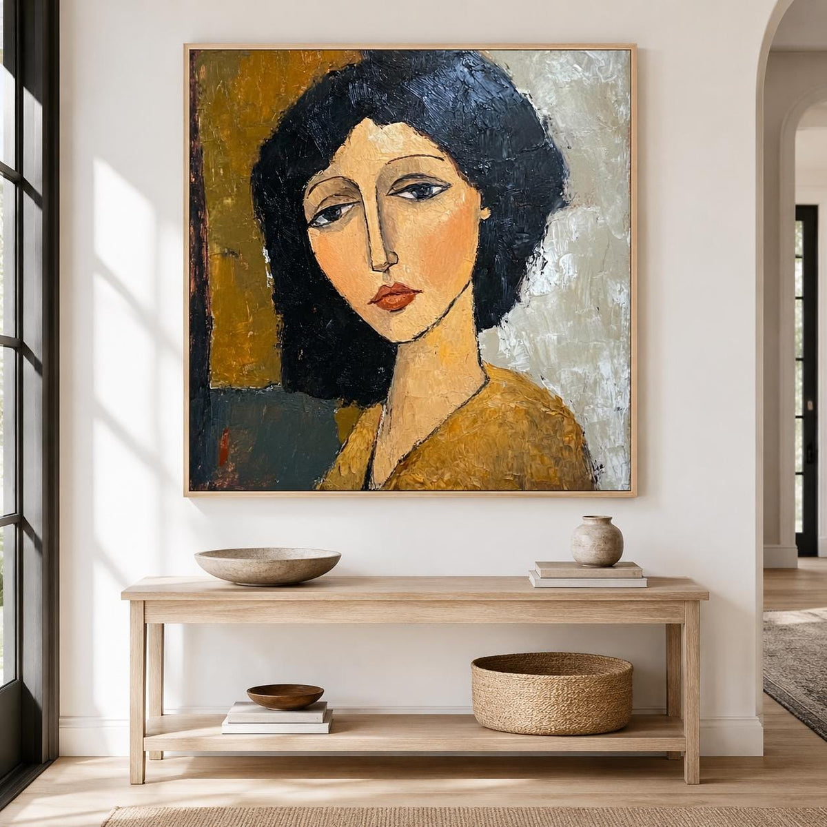 Woman Portrait Wall Art Modernist Abstract Figure Canvas Painting for Living Room Decor