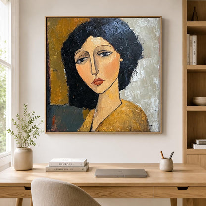 Woman Portrait Wall Art Modernist Abstract Figure Canvas Painting for Living Room Decor
