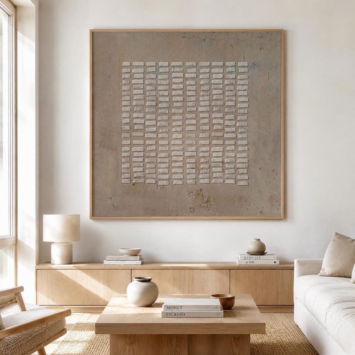 Wabi Sabi Wall Art Brown 3D Block Texture Canvas Painting for Living Room