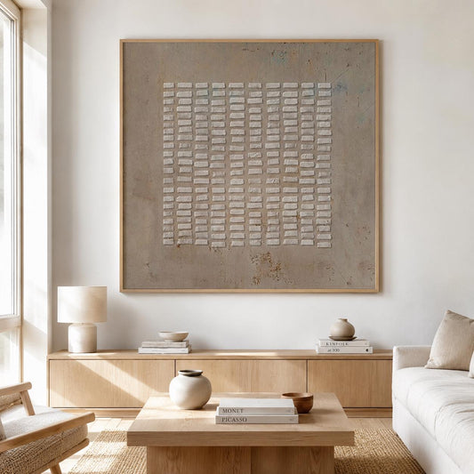 Wabi Sabi Wall Art Brown 3D Block Texture Canvas Painting for Living Room