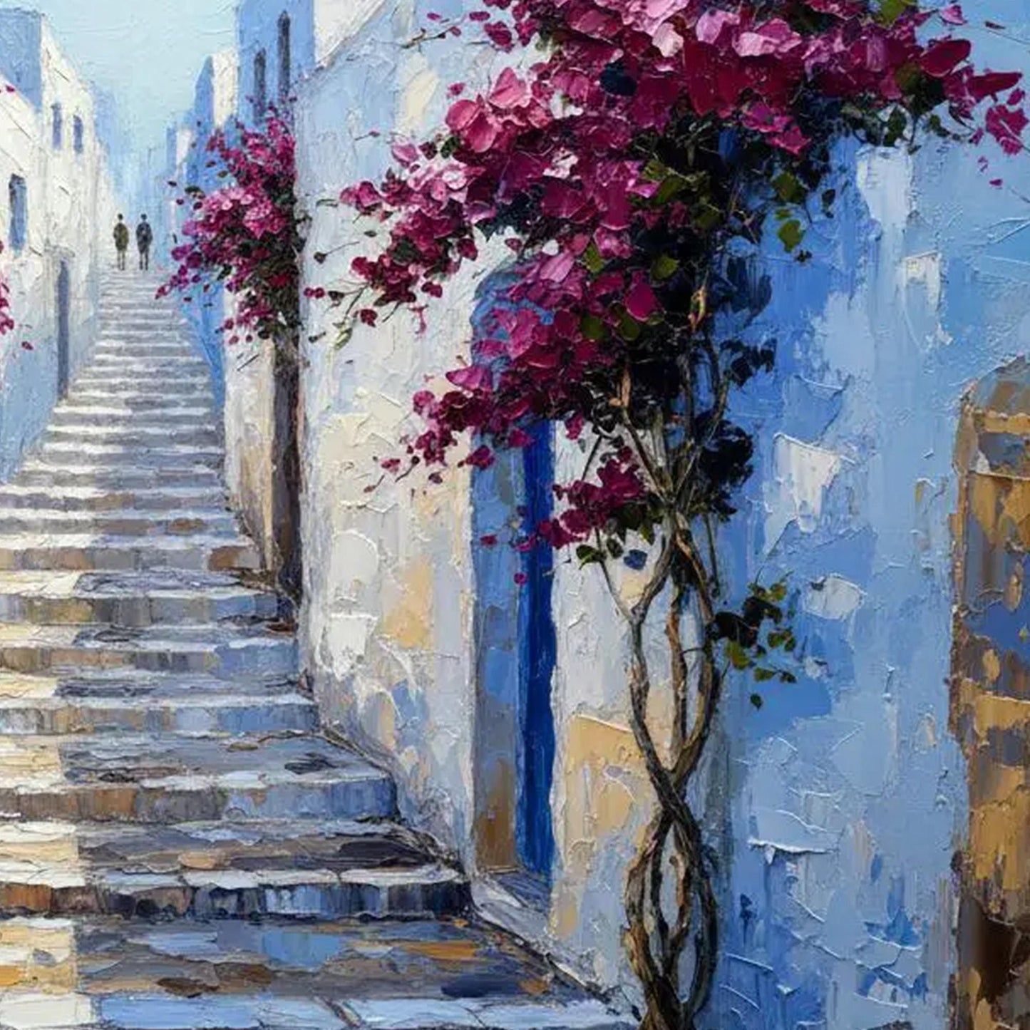 Blue and White Impasto Abstract 3D Texture Wall Art – Handmade Acrylic - Mediterranean Wall Decor - Blue White Bougainvillea Home Housewarming Gift
