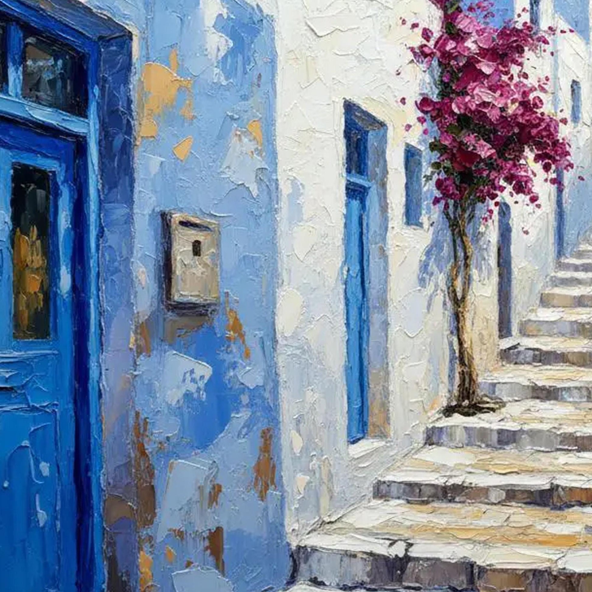 Handmade Acrylic - Mediterranean Wall Decor - Blue White Bougainvillea Home Housewarming Gift – Blue and White Abstract 3D Te